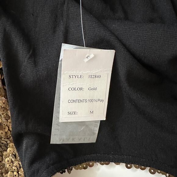 Alberto Makali NWT Gold Sequin Scoop Back Dress Mini Cocktail Party 3/4 Sleeve M - Picture 8 of 8